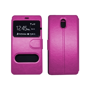 Εικόνα της Θήκη Βιβλίο Με Διπλό Παράθυρο για Nokia 3 - Χρώμα: Ροζ