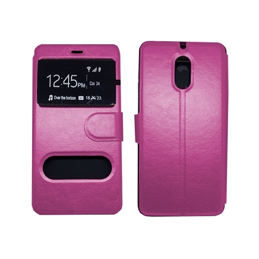 Θήκη Βιβλίο Με Διπλό Παράθυρο για Nokia 6 - Χρώμα: Ροζ