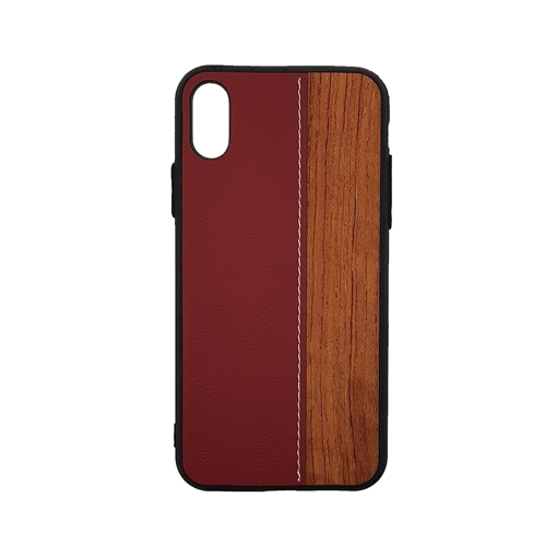 Wood Leather Back Case for iPhone X/Xs - Color : Red