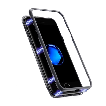 Picture of Magnetic Detachable Metal Frame Case with Tempered Glass Back View for Apple iPhone Xs Max - Color: Black