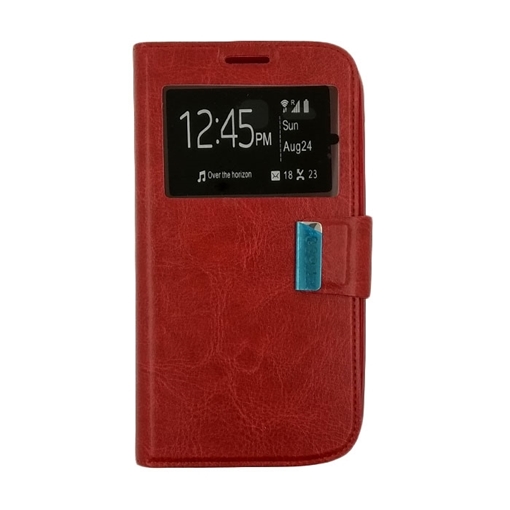 Θήκη Βιβλίο Stand με Παράθυρο για Huawei Ascend Y600 - Χρώμα: Κόκκινο