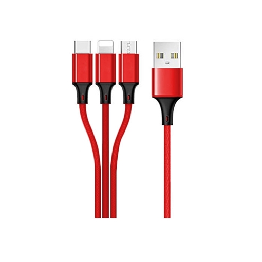Καλώδιο Φόρτισης 1m Universal 3 σε 1 Micro USB/USB Type-C/Lightning Fast Charging Data Cable - Χρώμα: Κόκκινο