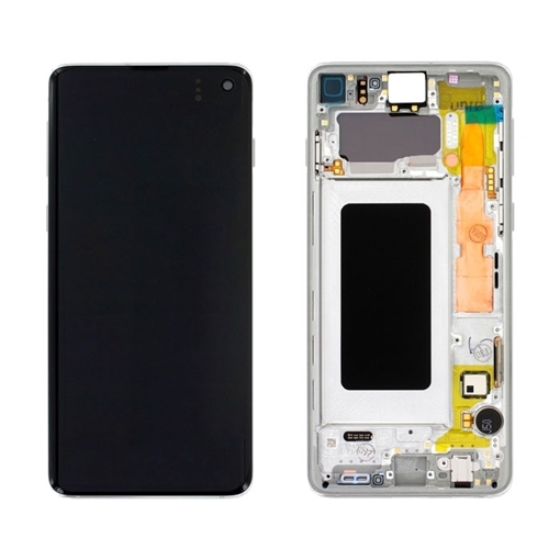 Γνήσια Οθόνη LCD με Μηχανισμό Αφής και Πλαίσιο για Samsung Galaxy S10 G973F GH82-18850B - Χρώμα: Λευκό