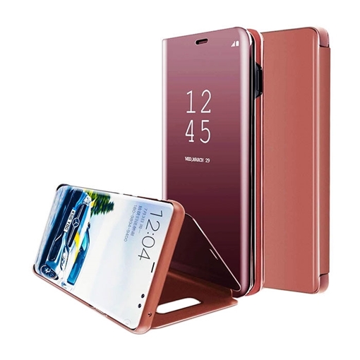 Θήκη Clear View Stand για Huawei Mate 30 Lite - Χρώμα: Χρυσό Ροζ
