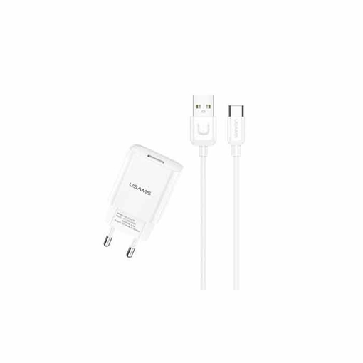 USAMS Φορτιστής Ταξιδιού T21 USB 5V 2.1A & Micro-USB Καλώδιο Fast Charge - Xρώμα : Λευκό