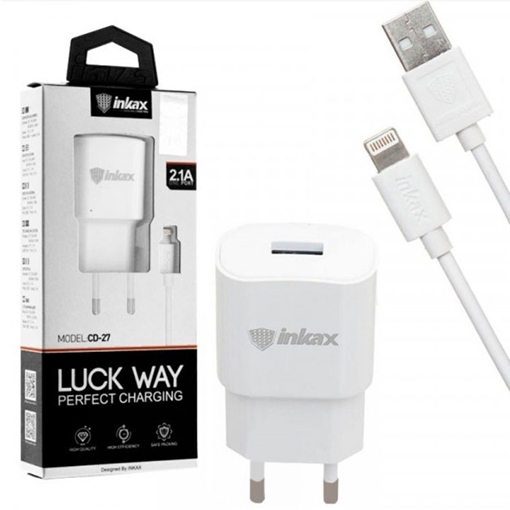 inkax- CD-27 Φορτιστής με USB 2.1A / Lightning USB Καλώδιο - Χρώμα: Λεύκο