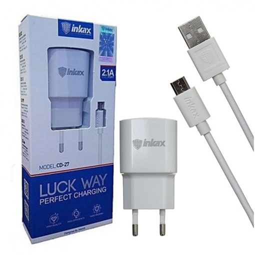 inkax- CD-27 Φορτιστής με USB 2.1A / Micro USB Καλώδιο - Χρώμα: Λεύκο