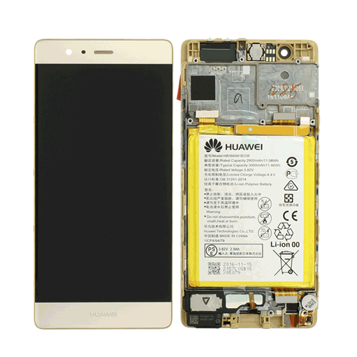 Γνήσια Οθόνη LCD με Μηχανισμό Αφής και Πλαίσιο και Μπαταρία (Service Pack ) για Huawei P9 02350SHB - Χρώμα: Χρυσό