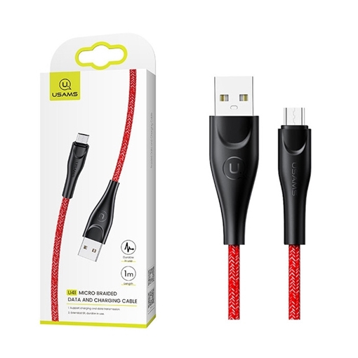 USAMS US-SJ393 U41 Καλώδιο Φόρτισης 1m Micro-USB Braided Data Charging Cable - Χρώμα: Κόκκινο