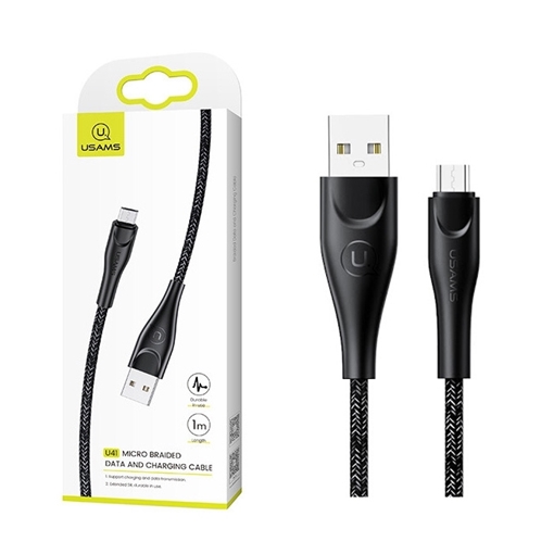 USAMS US-SJ393 U41 Καλώδιο Φόρτισης 1m Micro-USB Braided Data Charging Cable - Χρώμα: Μαύρο