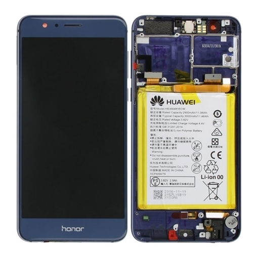 Γνήσια Οθόνη LCD με Μηχανισμό Αφής και Πλαίσιο και Μπαταρία  για Huawei Honor 8 (Service Pack) 02350USN - Χρώμα: Μπλε