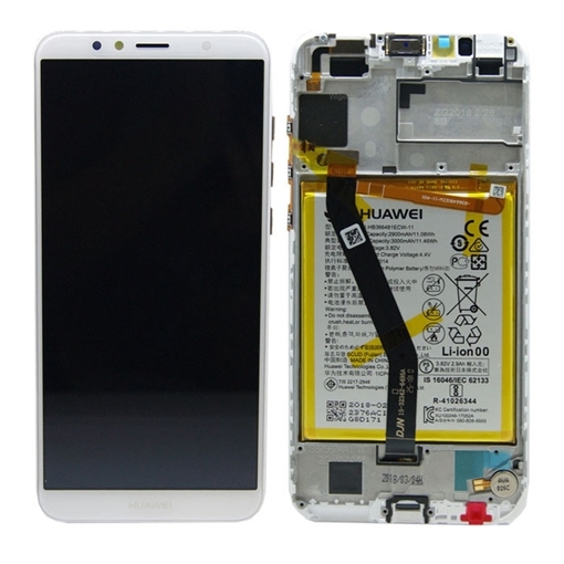 Γνήσια Οθόνη LCD με Μηχανισμό Αφής και Πλαίσιο με Μπαταρία για Huawei Y6 2018 (Service Pack) 02351WLK - Χρώμα: Λευκό