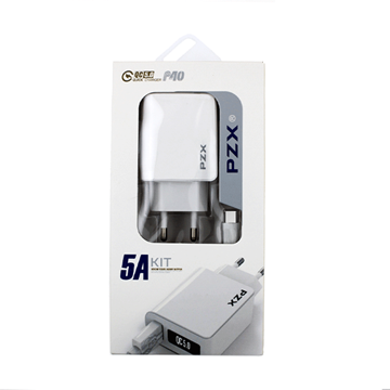 Picture of PZX P40 Traveling USB Charger with Charging Cable Type-C Set 5A / Q.C 5.0  - Color: White