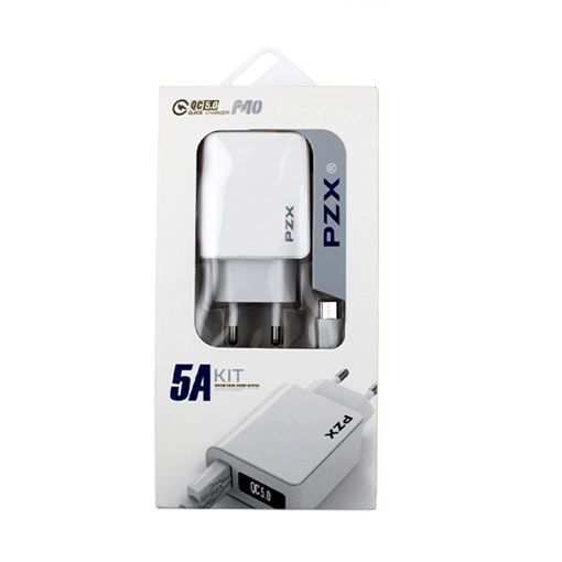 PZX P40 Φορτιστής Ταξιδιού USΒ και Καλώδιο Micro - USB Σετ / Traveling USB Charger with Charging Cable Micro - USB Set 5A / Q.C 5.0  1Μ -Χρώμα: Λευκό
