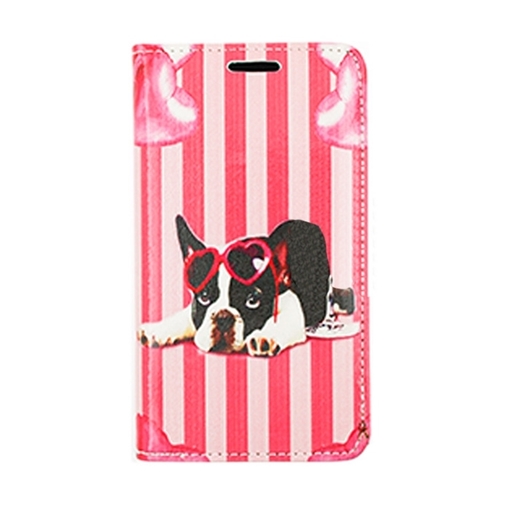 Θήκη Βιβλίο Stand Leather Wallet without Clip για Huawei Y330 - Χρώμα: Ροζ με Σχέδιο Σκυλάκι