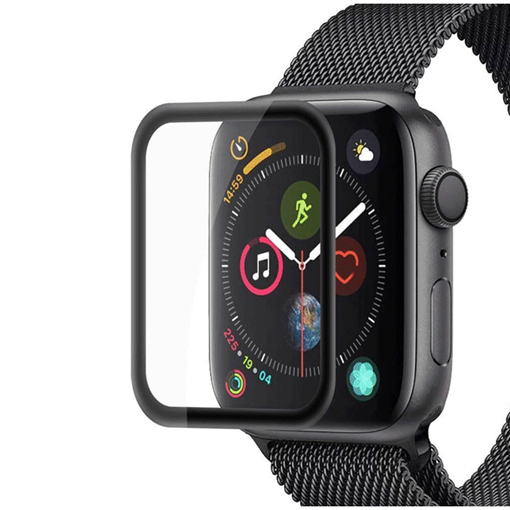 Προστασία Οθόνης Ρολογιού Apple Watch 40mm Full Glue Tempered Glass 5D - Χρώμα: Μαύρο