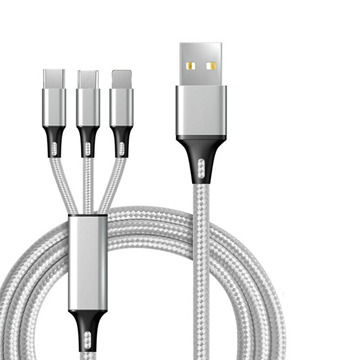 Εικόνα της Καλώδιο Φόρτισης / Data Fashion Cable 3 σε 1 Micro USB / Type-C / Lighting 1,2 μ - Χρώμα: Ασημί