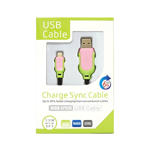 Καλώδιο Φόρτισης Lightning to USB / Charge Sync Cable 1.5m - Χρώμα: Ροζ-Πράσινο