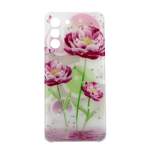 Θήκη Πλάτης Σιλικόνης για Samsung Galaxy S21 G991B - Σχέδιο: Ροζ Λουλούδια
