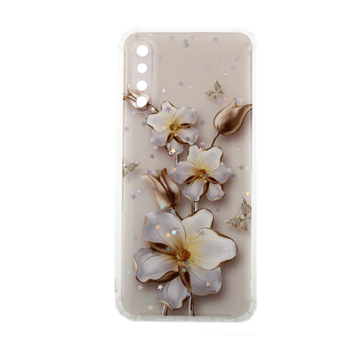 Εικόνα της Θήκη Πλάτης Σιλικόνης για Samsung Galaxy A50 A505F -Σχέδιο: Λευκά - Χρυσά λουλούδια