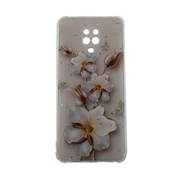 Εικόνα της Θήκη Πλάτης Σιλικόνης για Samsung Note 9 Pro - Σχέδιο: Λευκά - Χρυσά λουλούδια