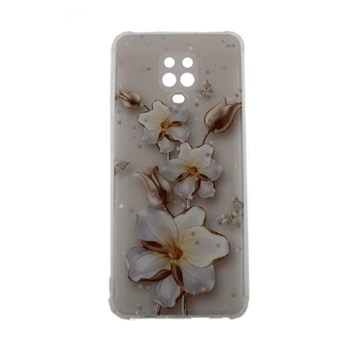 Θήκη Πλάτης Σιλικόνης για Samsung Note 9 Pro - Σχέδιο: Λευκά - Χρυσά λουλούδια