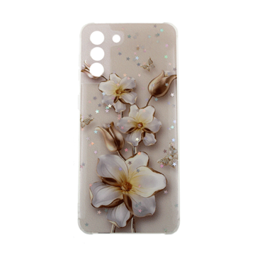 Picture of Silicone Case for Samsung Galaxy S21 Plus (G996B) -Design: White - Gold Flowers