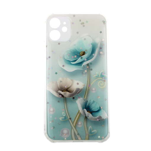 Θήκη Πλάτης Σιλικόνης για iphone 11 - Σχέδιο: Μπλέ Λουλούδια