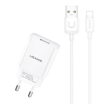 Picture of USAMS Traveling Charger T21OCLN01 T21 5V 2.1A & Lightning Fast Charge Cable 1M - Color : White