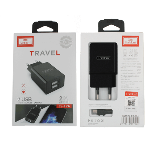 EARLDOM ES-194M Φορτιστής με Καλώδιο Φόρτισης Micro USB 2.4Α Dual USB - Color: Μαύρο