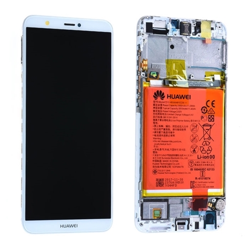 Γνήσια Οθόνη LCD με Μηχανισμό Αφής και Πλαίσιο με Μπαταρία για Huawei P Smart (Service Pack) 02351SVE - Χρώμα: Λευκό