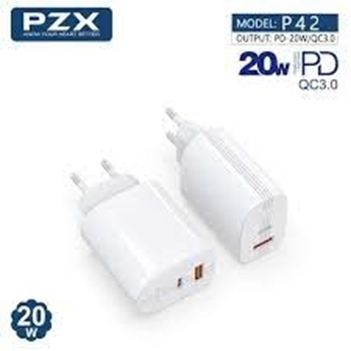 PZX P42 Φορτιστής SmartPhone USB/Type-C και Καλώδιο Type-c σε Lightning 20W - Χρώμα: Λευκό
