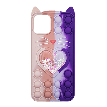Picture of Silicone Case with Ears Colorful Bubbles for iPhone 13 Pro - Design: Colorful Heart (Pink - Purple)