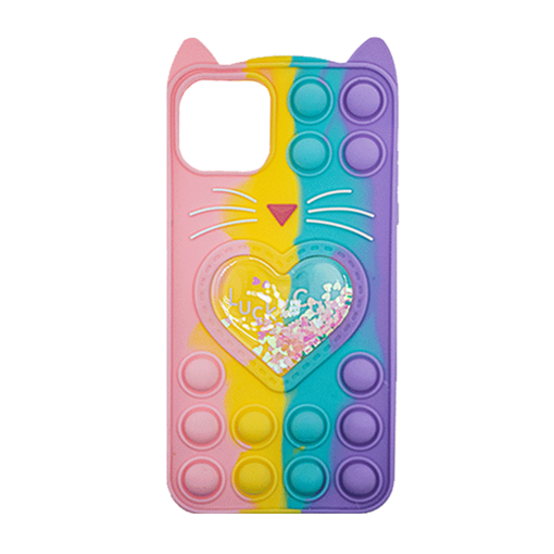 Θήκη Σιλικόνης με αυτάκια Colorful Bubbles για iphone 12 Pro Max - Σχέδιο: Πολυχρώμη Καρδούλα (κοραλί -  Ανοιχτό Μωβ)