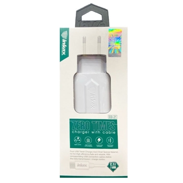 Picture of inkax- CD-21 Charger With 2 Places For USB 2.1A / Type-C USB Cable - Color : White