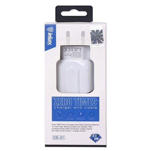 Picture of inkax- CD-21 Dual USB Fast Charger 2.1A With Micro USB Cable - Color: White