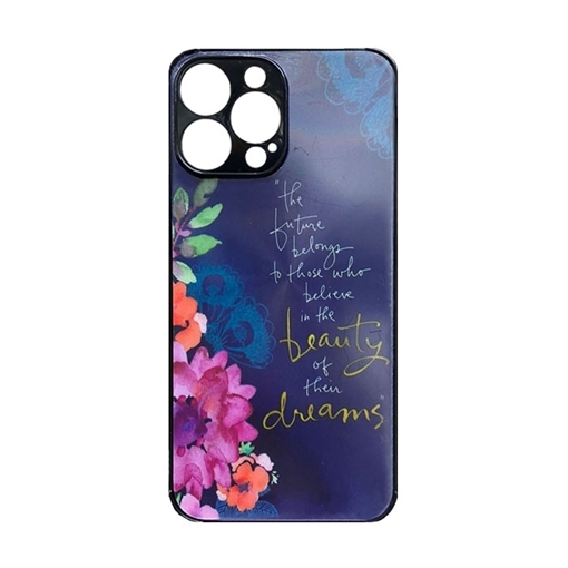 Picture of Silicone Back Case for iPhone 13 pro max - Color: Navy Blue With Flowers