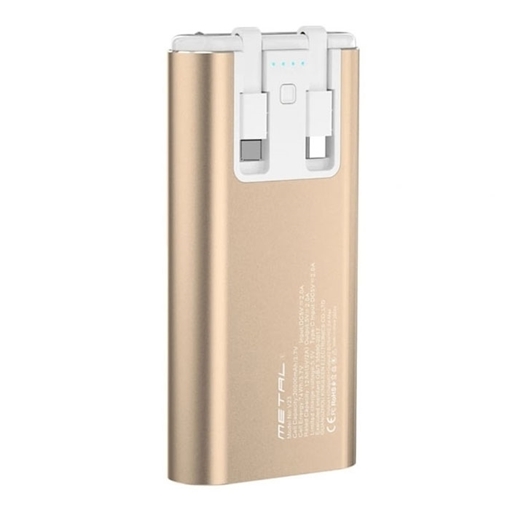 Picture of PZX V23 Power Bank 20000Mah with Dual Cables Built-in Type C and Lightning Cables - Color: Gold