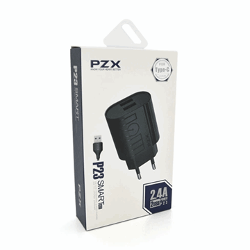 Εικόνα της PZX Φορτιστής με Θύρα USB και Καλώδιο Type-C (P23) - Χρώμα: Μαύρο