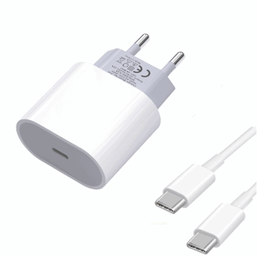 Picture of PZX P43 Super Fast Charging Charger SmartPhone With 1 Type-C Port And Cable To Type-C 20W - Color: White