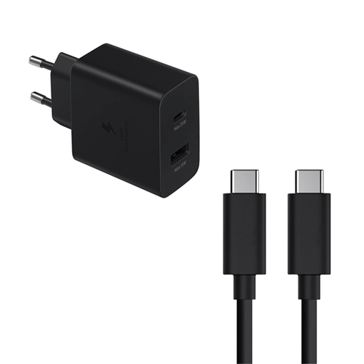 Picture of OEM Charger SmartPhone With 1 Port USB And With 1 TYPE C And Cable to TYPE C 35W - Color: Black