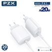 PZX P41 Φορτιστής SmartPhone με 1 θύρα Type-C και Καλώδιο Type-C σε Lightning 20W -Χρώμα: Λευκό