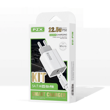 Εικόνα της PZX P50 Fast Charging Φορτιστής με Θύρα USB και Καλώδιο Micro USB 5.0A /22.5W - Χρώμα: Λευκό