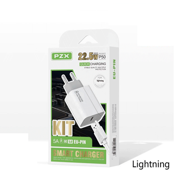 Εικόνα της PZX P50 Fast Charging Φορτιστής με Θύρα USB και Καλώδιο Iphone Lightning 5.0A /22.5W - Χρώμα: Λευκό